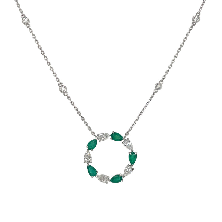 18kt White Gold Diamond and Green Emerald Pendant