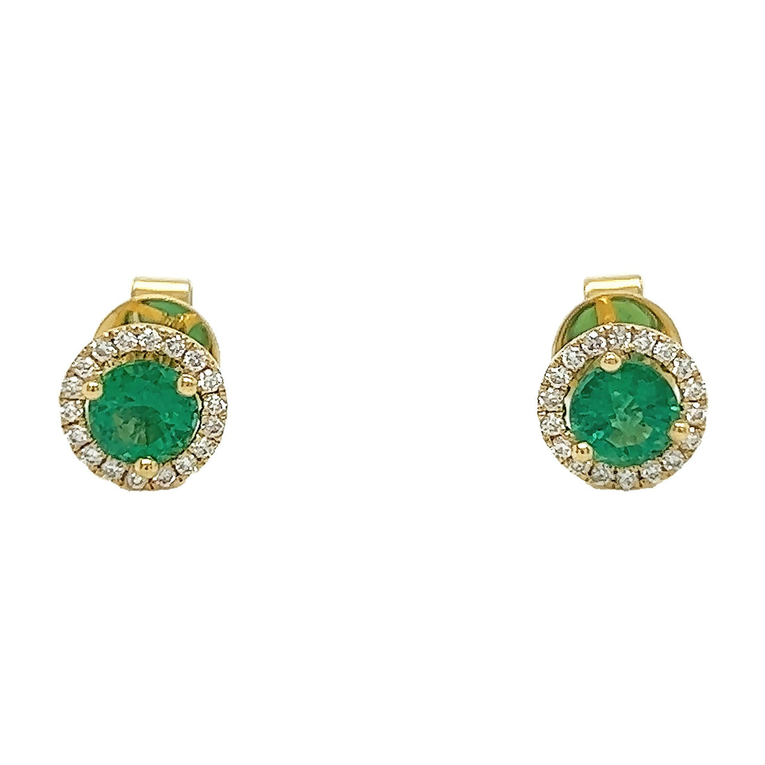 18kt Yellow Gold Diamond And Emerald Earrings