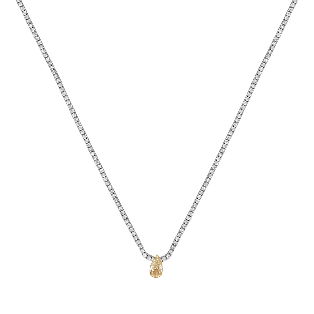 18kt White and Yellow Gold Diamond and Yellow Diamond Tennis Necklace
