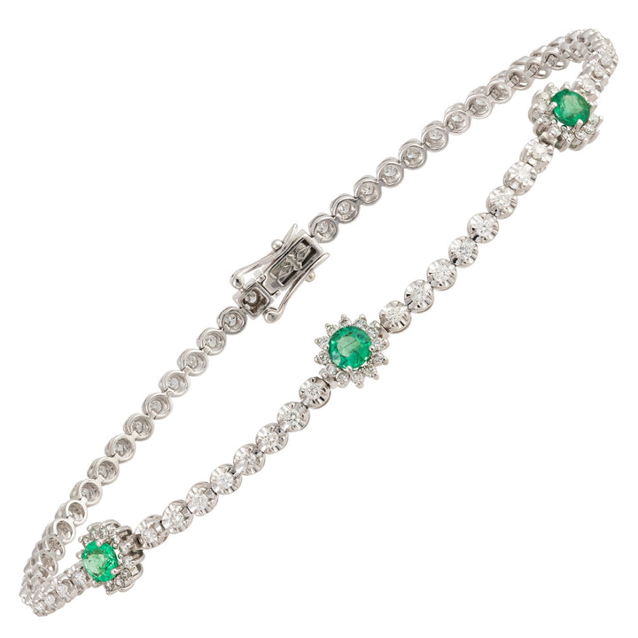 18kt White Gold Diamond and Green Emerald Tennis Bracelet