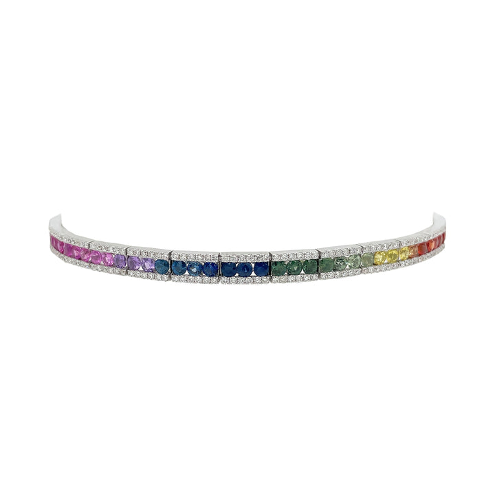 18kt White Gold Diamond and Multi color Sapphire Tennis Bracelet