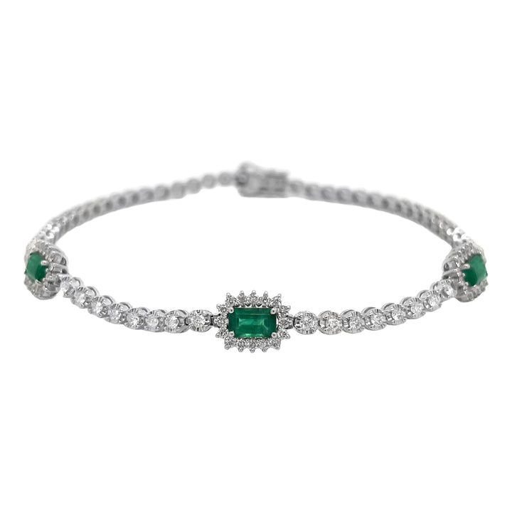 18kt White Gold Diamond and Green Emerald Tennis Bracelet