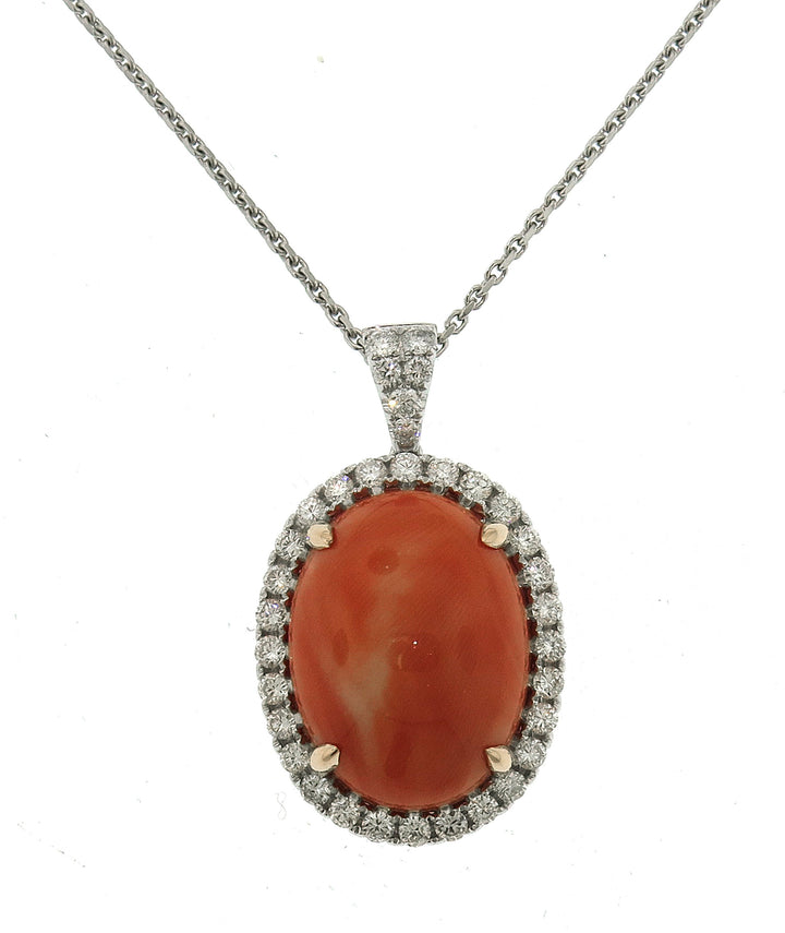 18kt White Gold Coral and Diamond Pendant