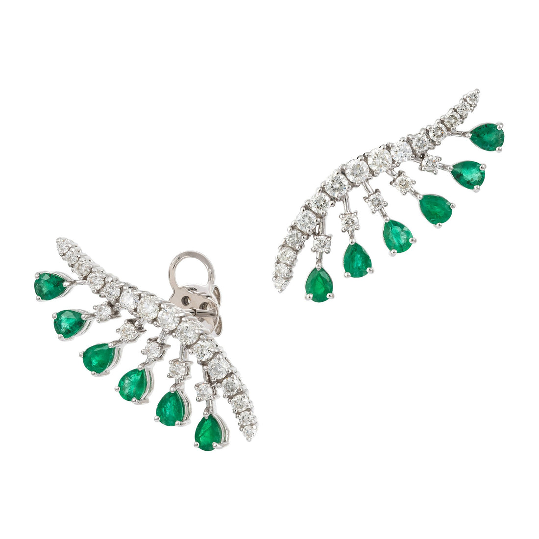 18kt White Gold Diamond and Green Emerald Earrings
