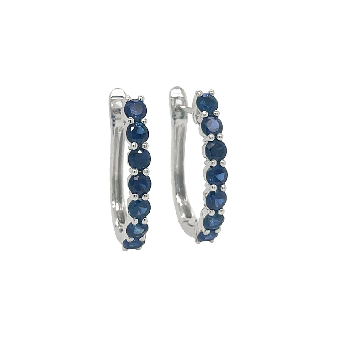 18kt White Gold Diamond and Blue Sapphire Huggie Earring