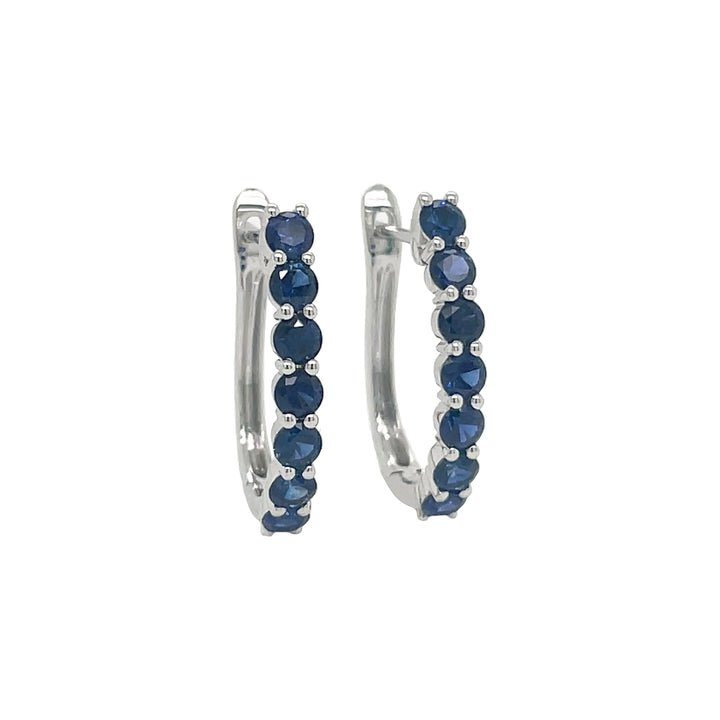 18kt White Gold Diamond and Blue Sapphire Huggie Earring