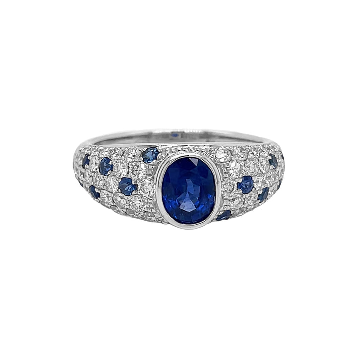 18kt White Gold Diamond and Blue Sapphire Ring.