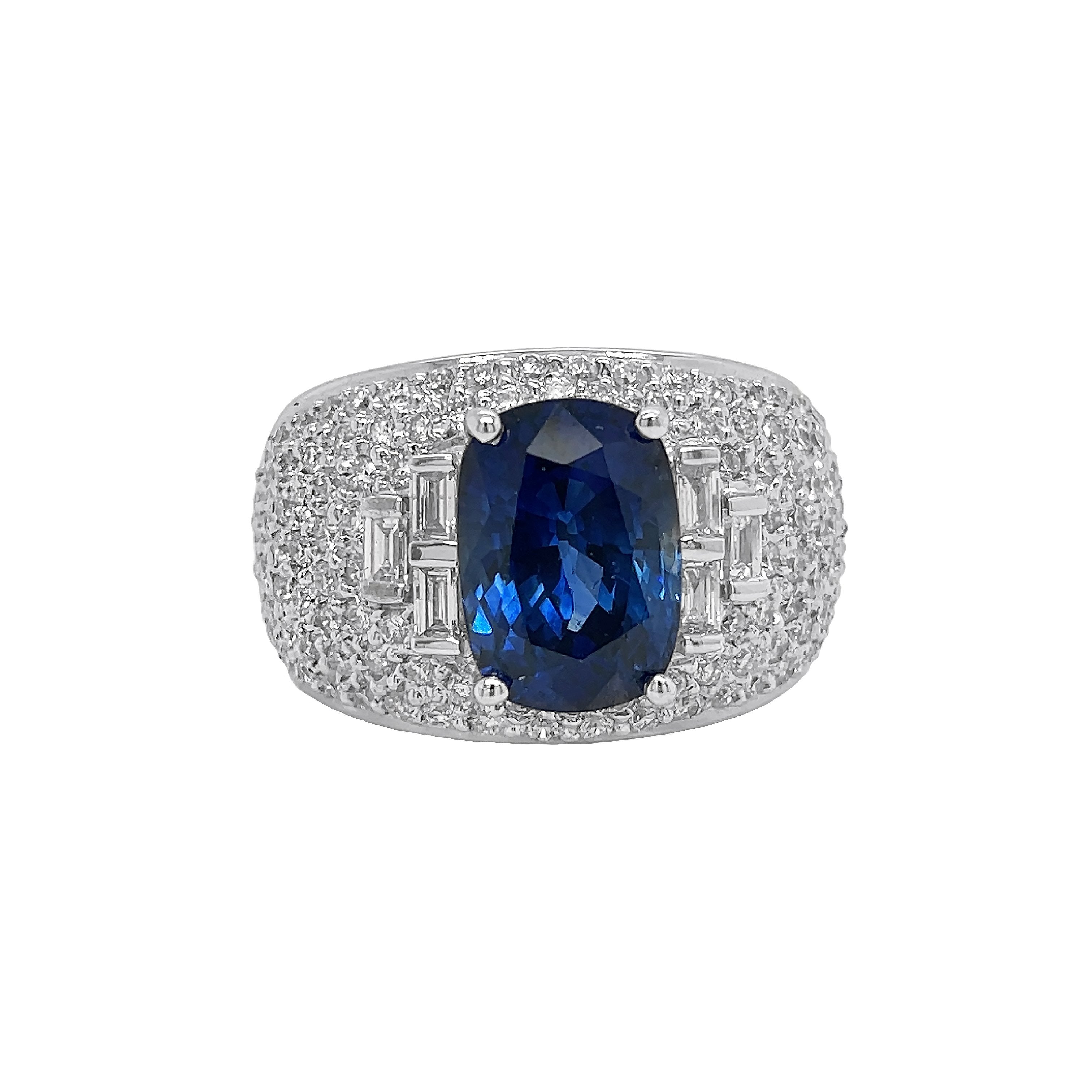 18kt White Gold Diamond and GIA Certified Blue Sapphire Ring