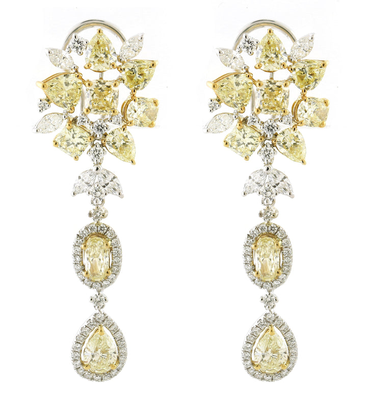 18kt White Gold Yellow Diamond Dangling Earrings