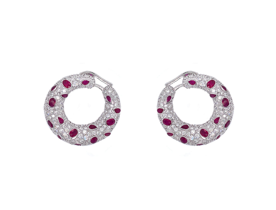 18kt White Gold Diamond And Ruby Earrings
