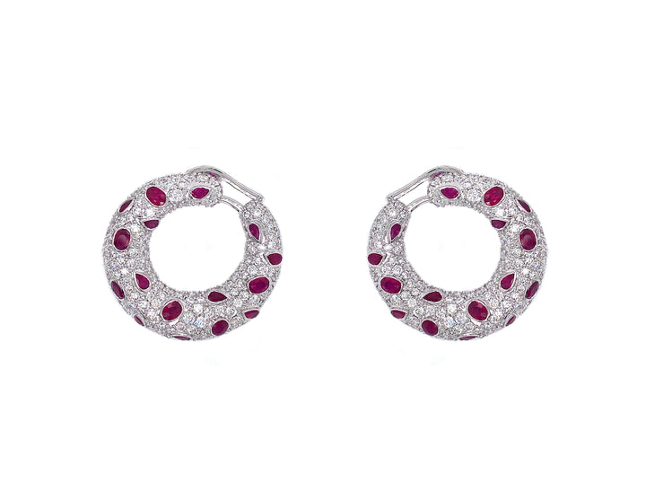 18kt White Gold Diamond And Ruby Earrings