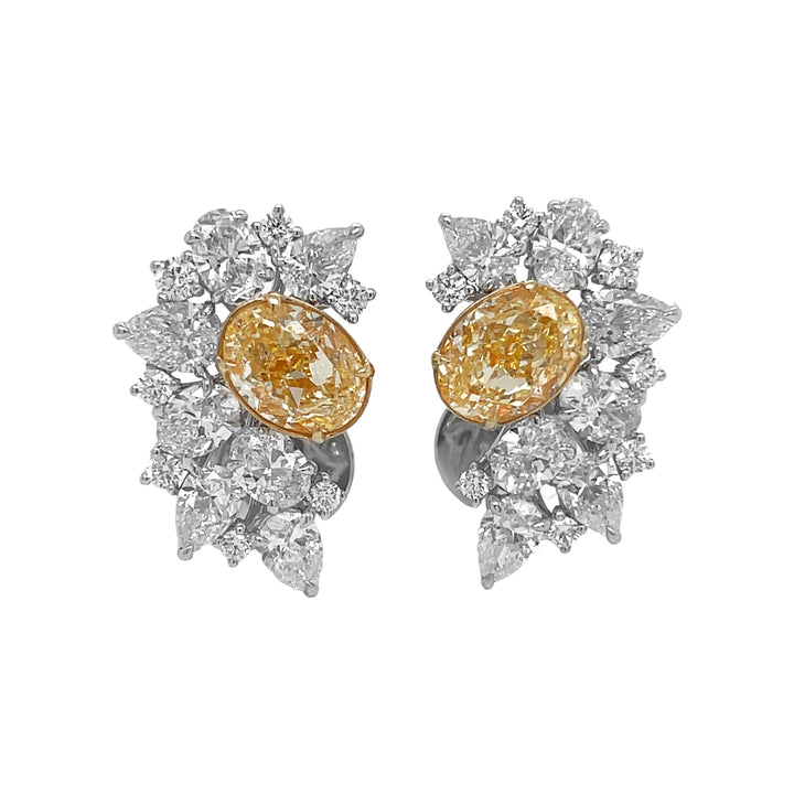 18kt White and Yellow Gold Diamond and Yellow Diamond Earrings