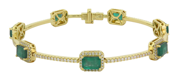 18kt Yellow Gold Diamond and Green Emerald Bracelet