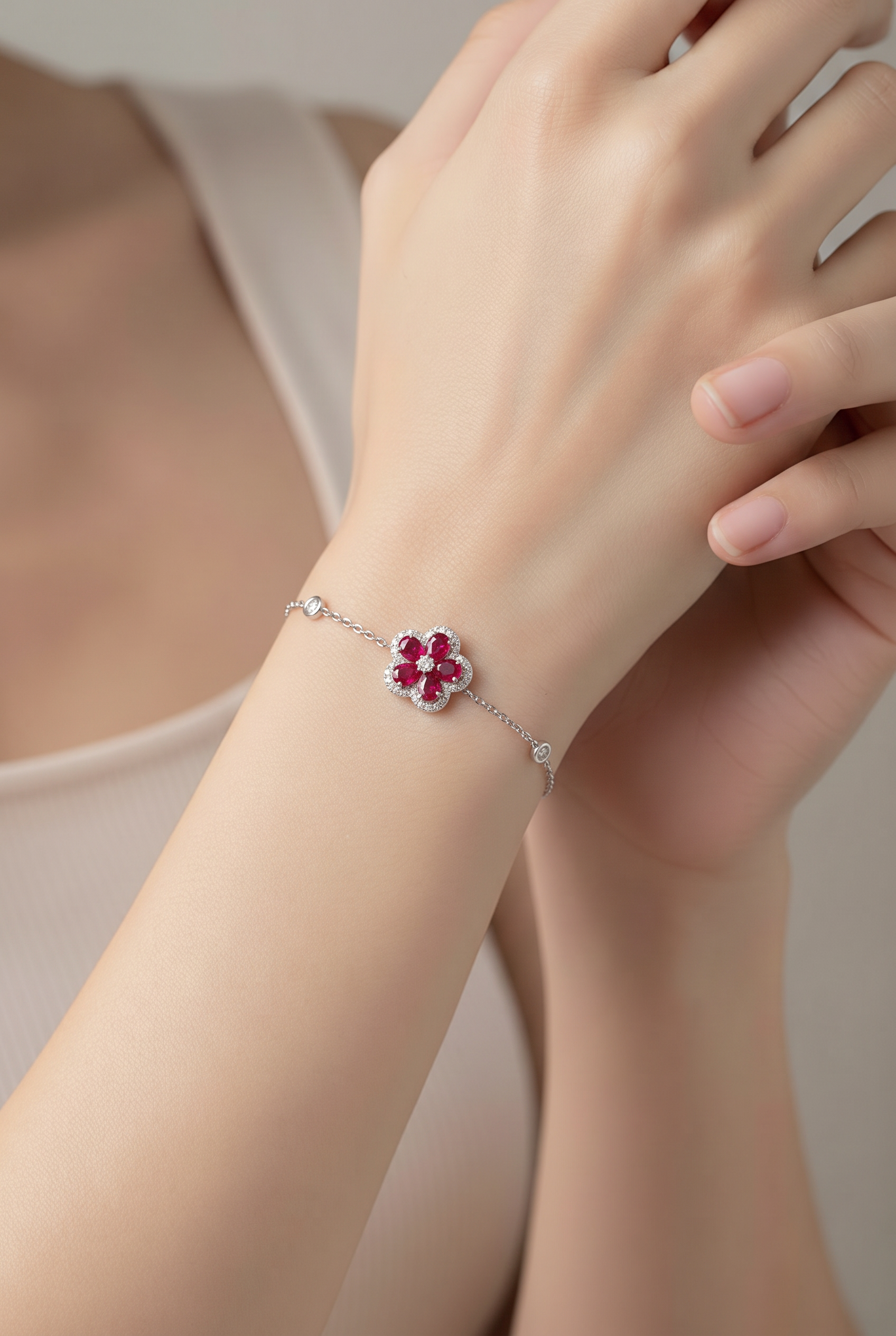 18kt White Gold Diamond And Ruby Bracelet