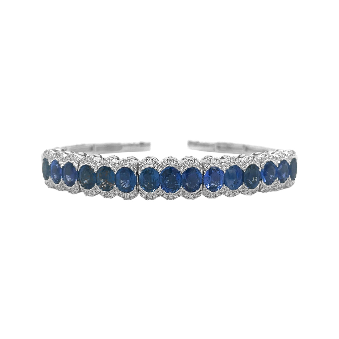 18kt White Gold Diamond and Blue Sapphire Bangle
