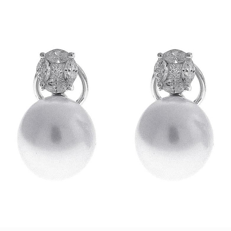 18kt White Gold Diamond and Pearl Earrings