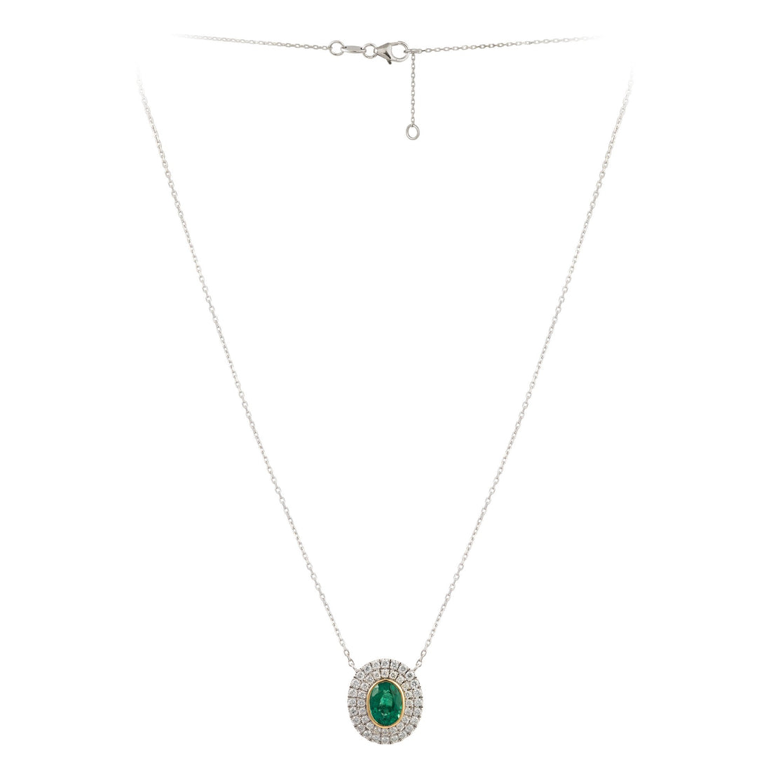 18kt White Gold Diamond and Green Emerald Pendant