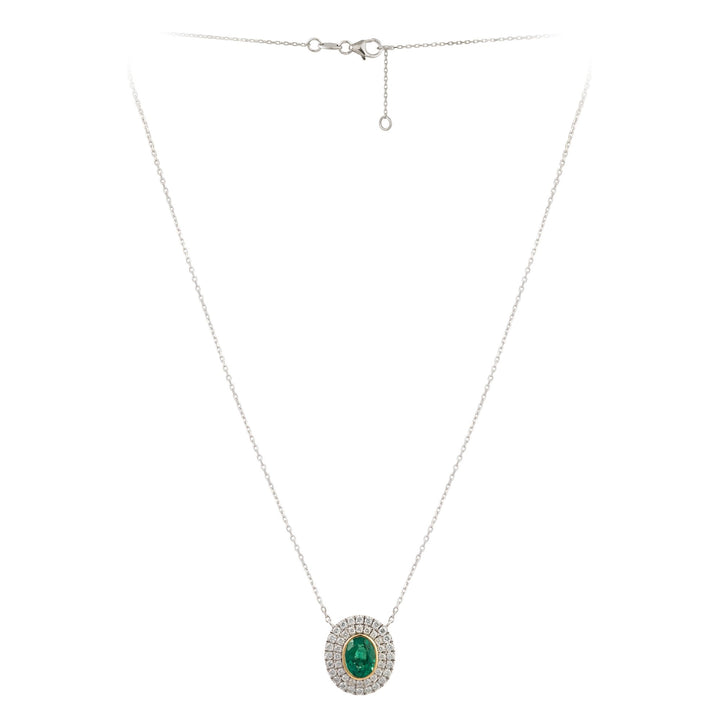 18kt White Gold Diamond and Green Emerald Pendant