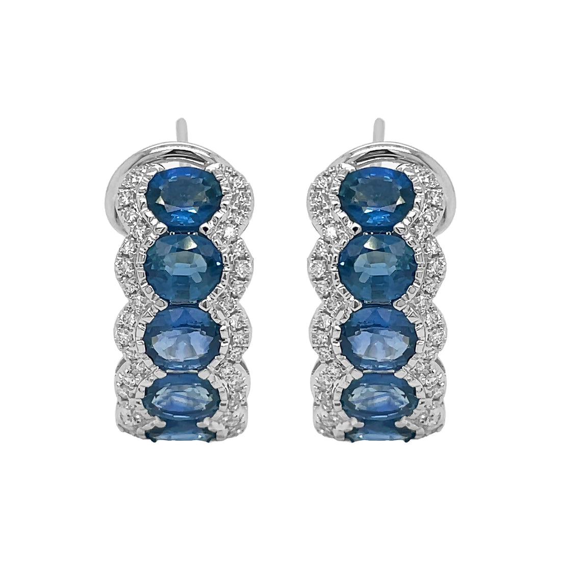 18kt White Gold Diamond and Blue Sapphire Earrings