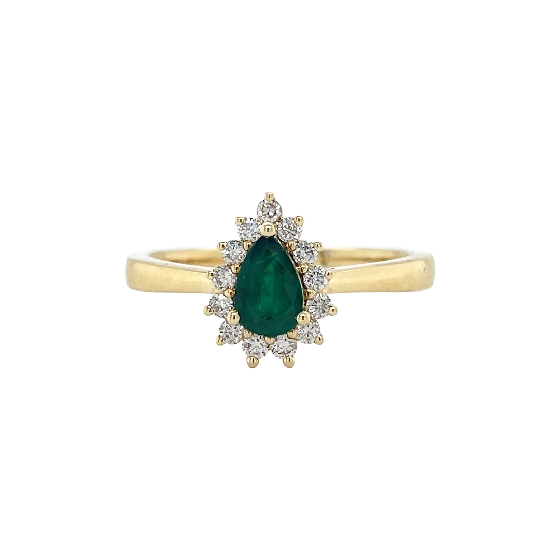 18kt Yellow Gold Diamond and Green Emerald Ring