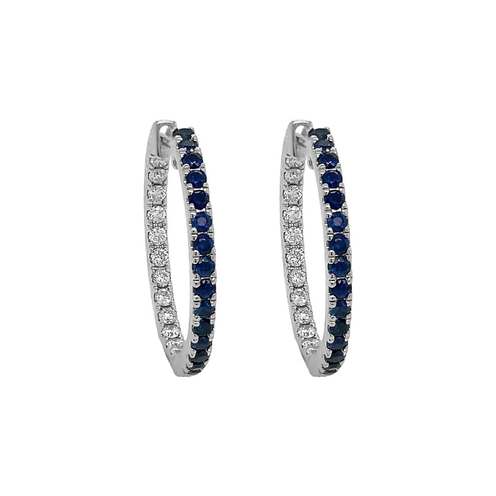 18Kt White Gold Diamond and Blue Sapphire Hoops