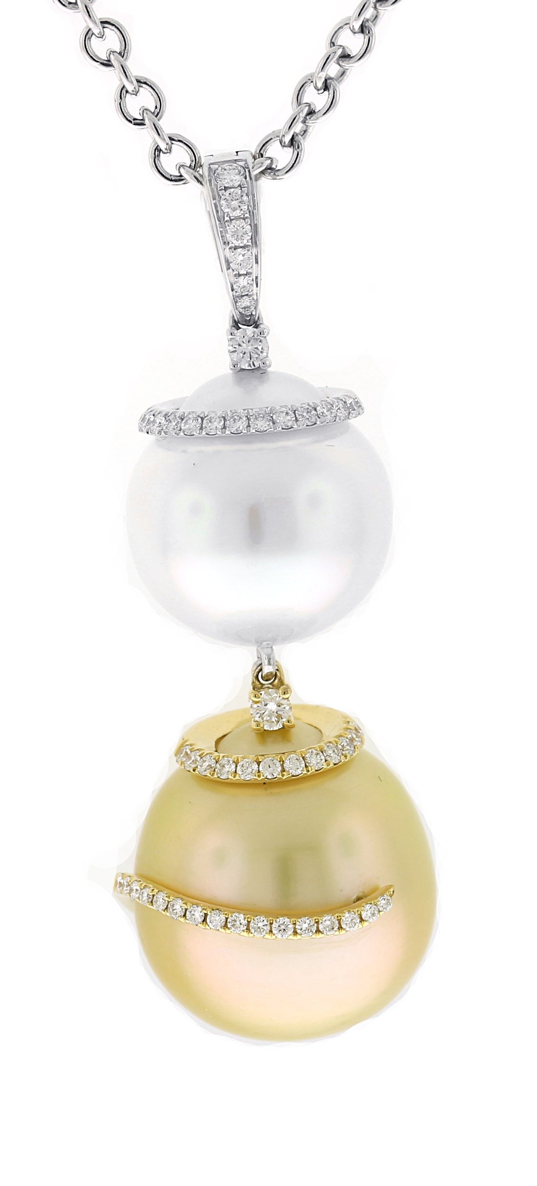 18kt White And Yellow Gold Diamond And Pearl Pendant