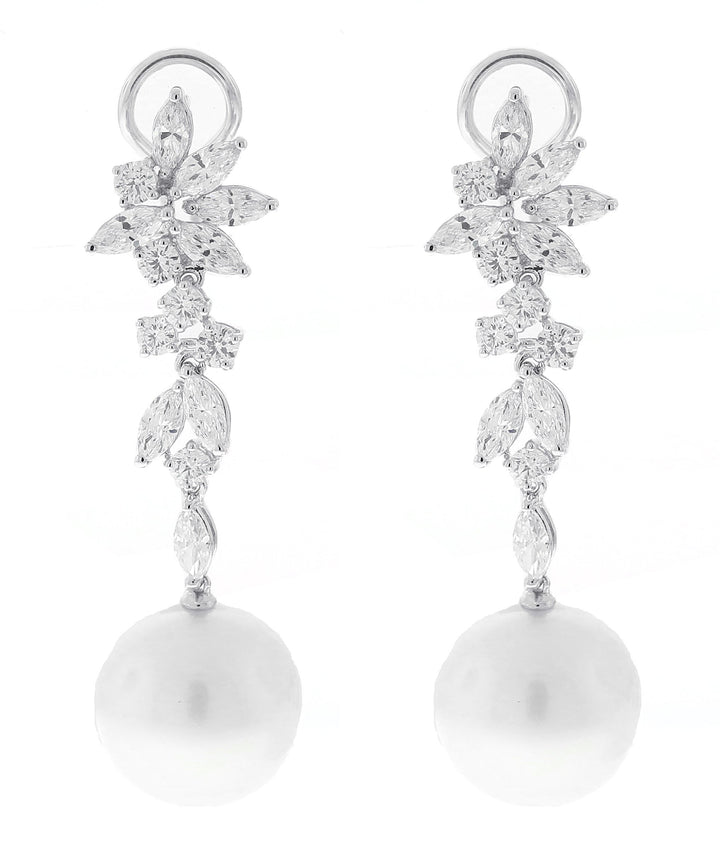 18kt White Gold Diamond and Pearl Earrings