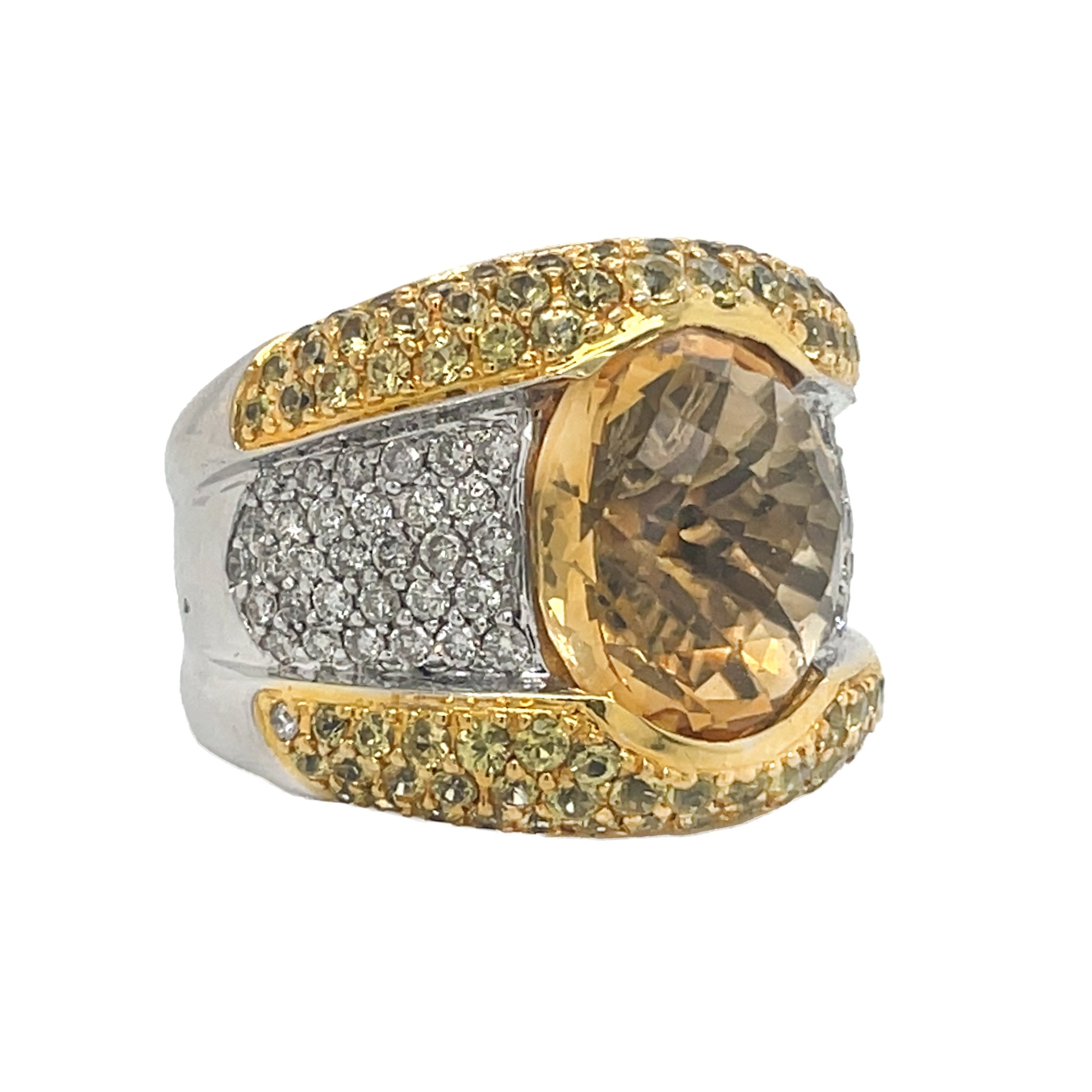 18kt White and Yellow Gold Diamond and Yellow Sapphire Ring