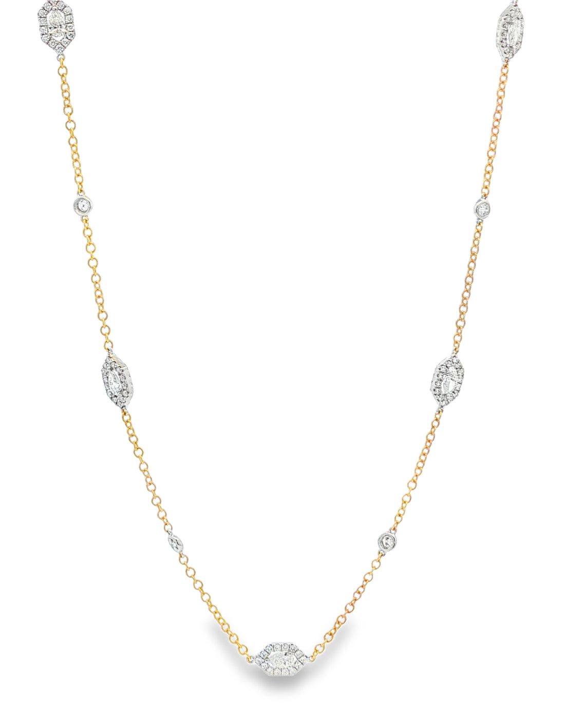 18kt Yellow And White Gold Diamonds-By-The-Inch Necklace