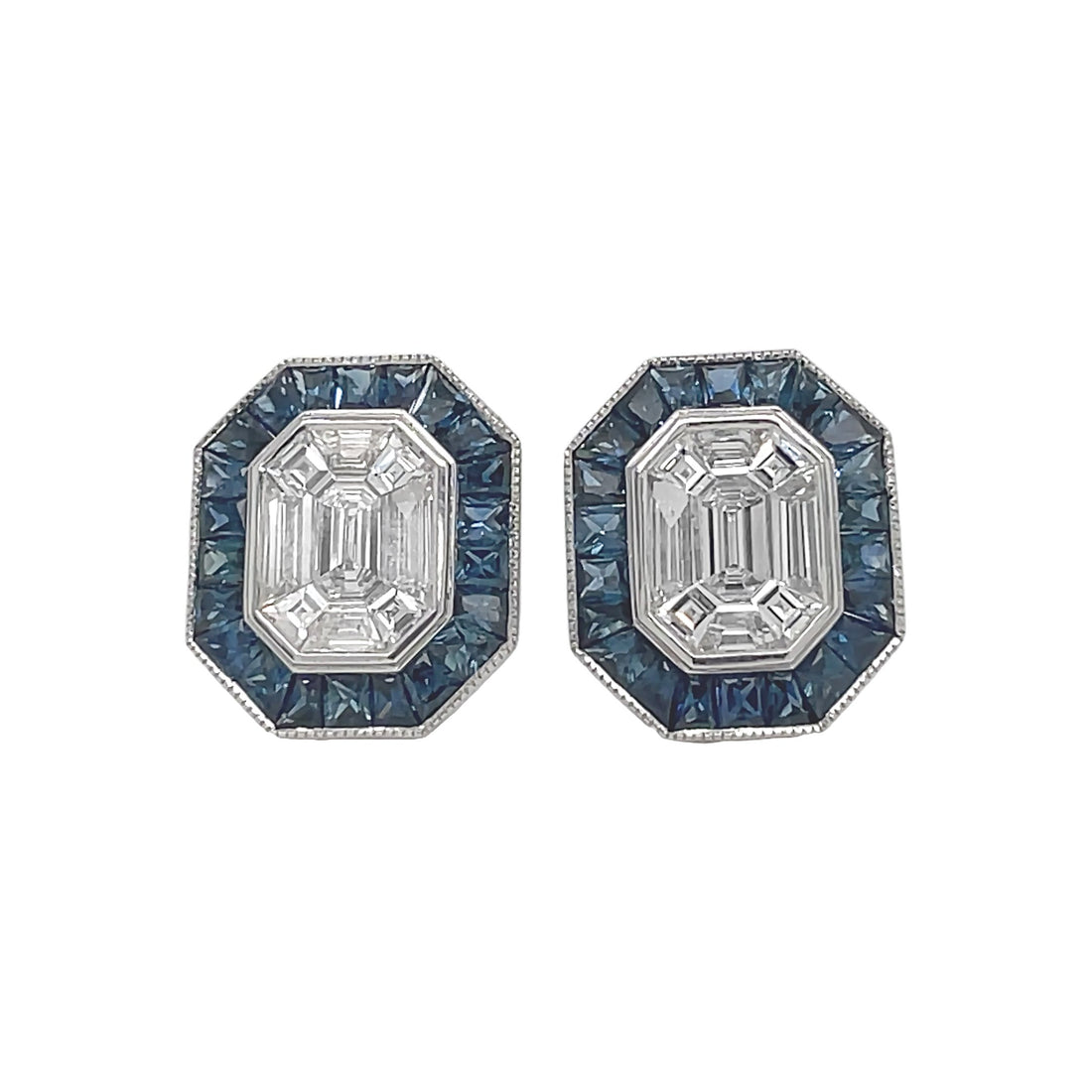 18kt White Gold Diamond and Blue Sapphire Earrings