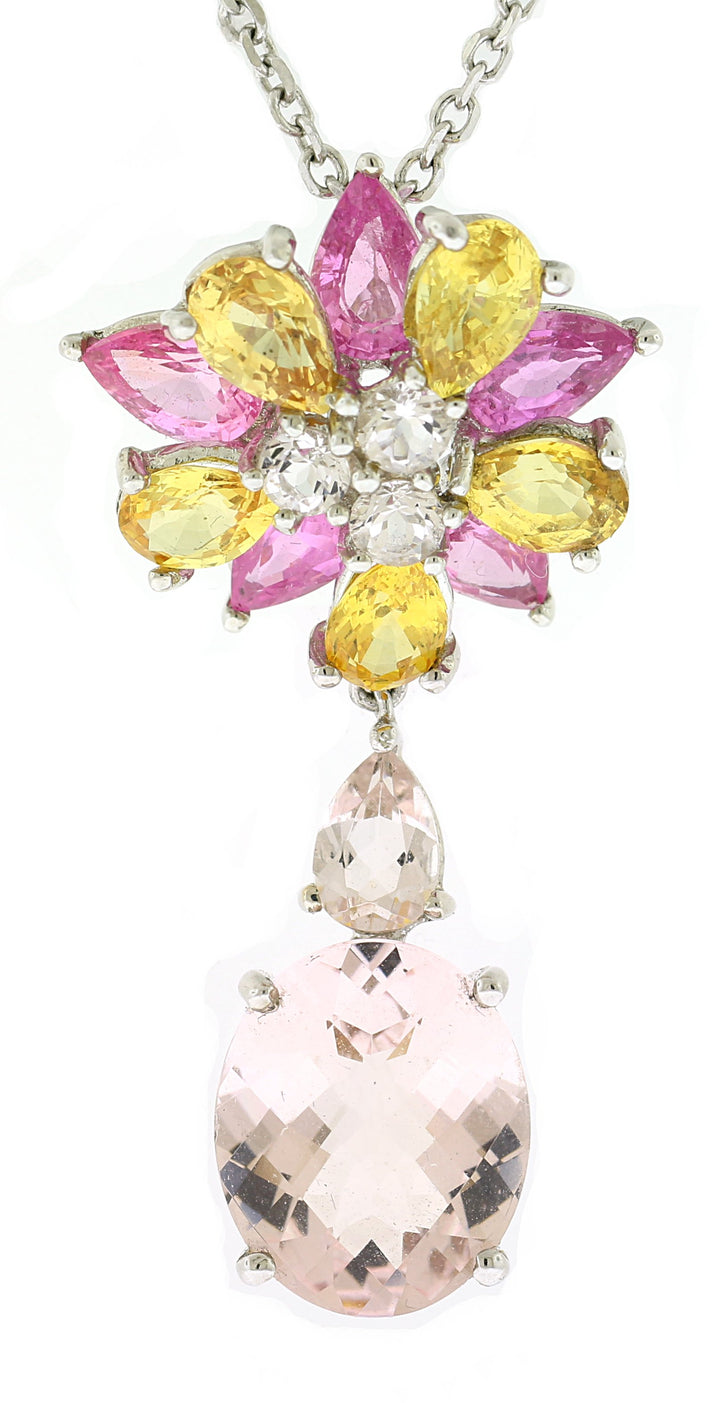 18kt White Gold Multi Color Sapphire And Morganite Dangling Pendant