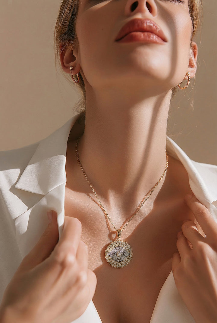 18kt Yellow Gold Diamond Evil Eye Pendant