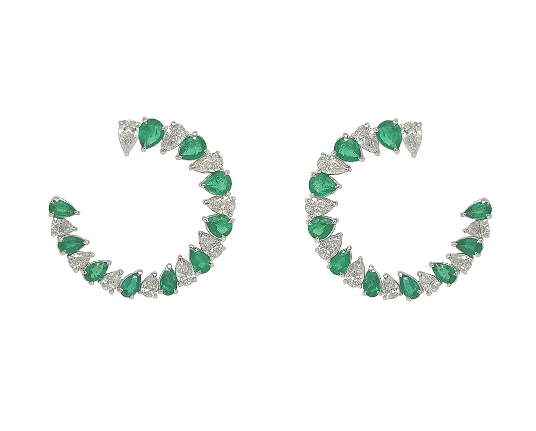 18kt White Gold Diamond and Emerald Earrings