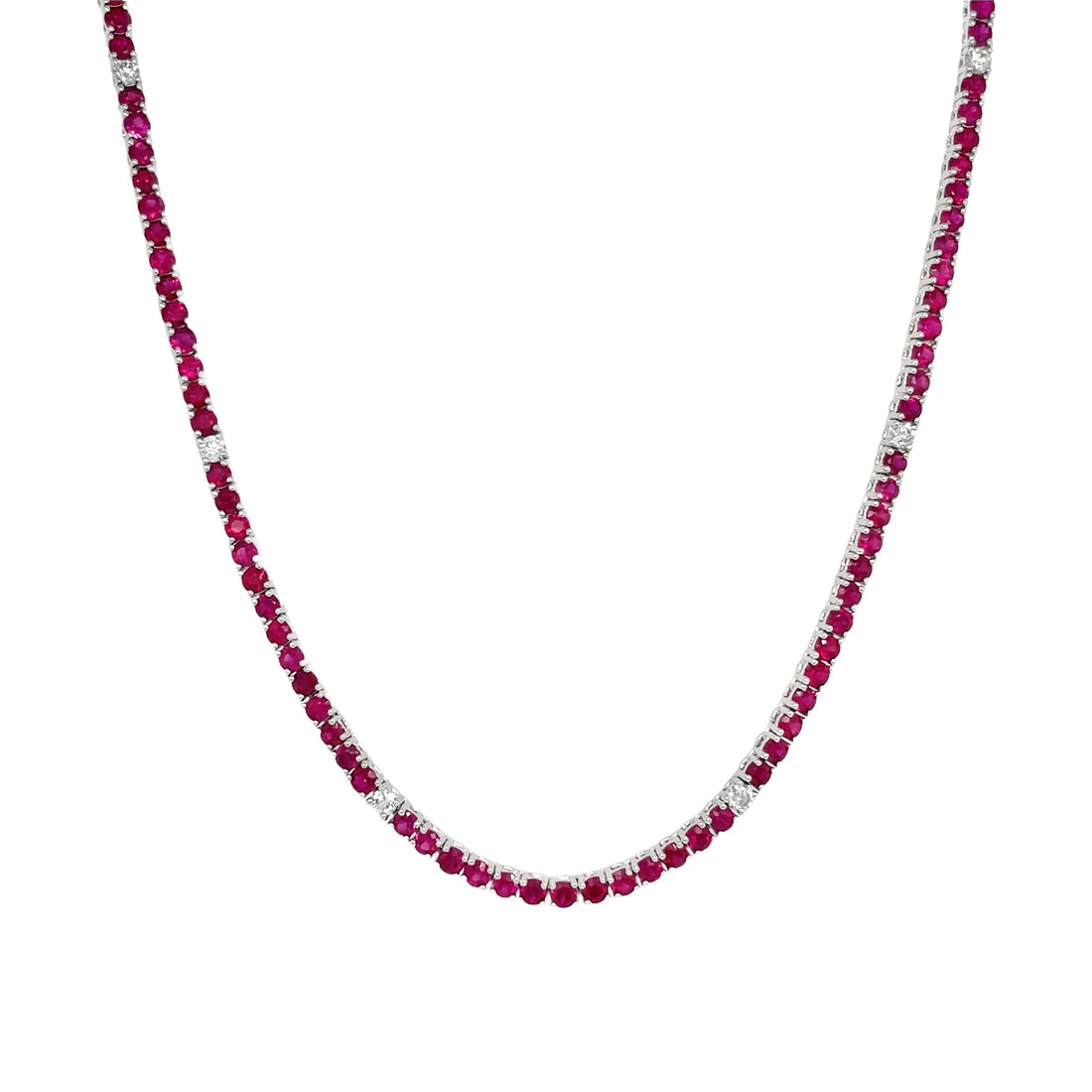 18kt White gold Diamond and Ruby Tennis Necklace