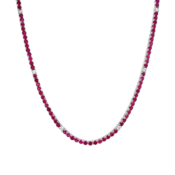 18kt White gold Diamond and Ruby Tennis Necklace