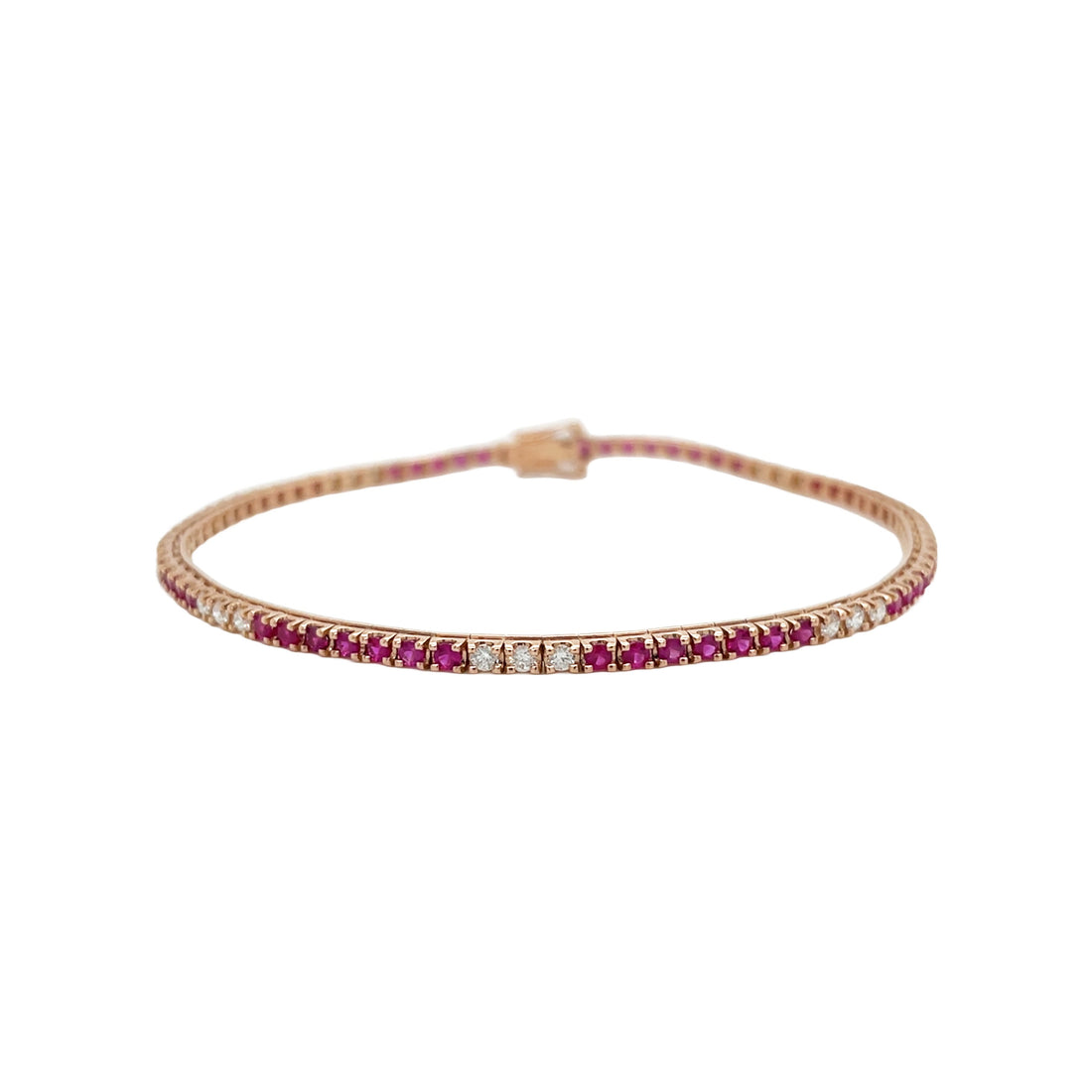 18kt Rose Gold Diamond and Ruby Tennis Bracelet