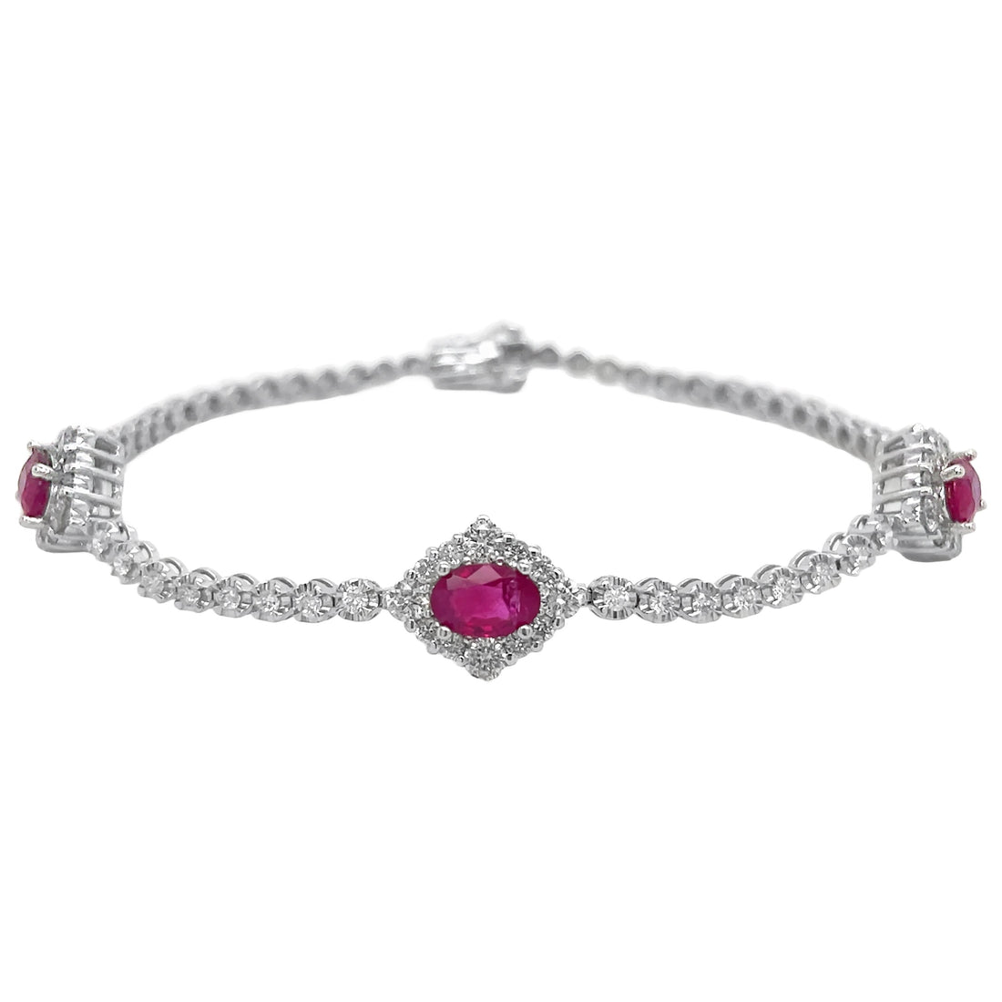 18kt White Gold Diamond and Ruby Tennis Bracelet