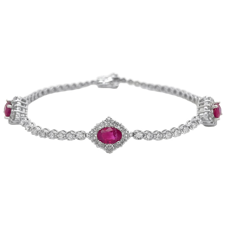 18kt White Gold Diamond and Ruby Tennis Bracelet