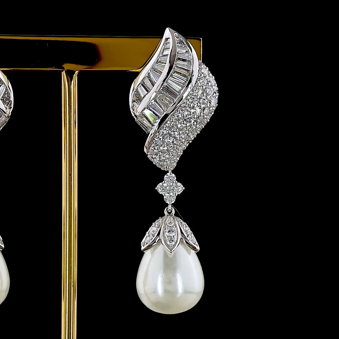 14kt White Gold Lab Diamond And Pearl Earring