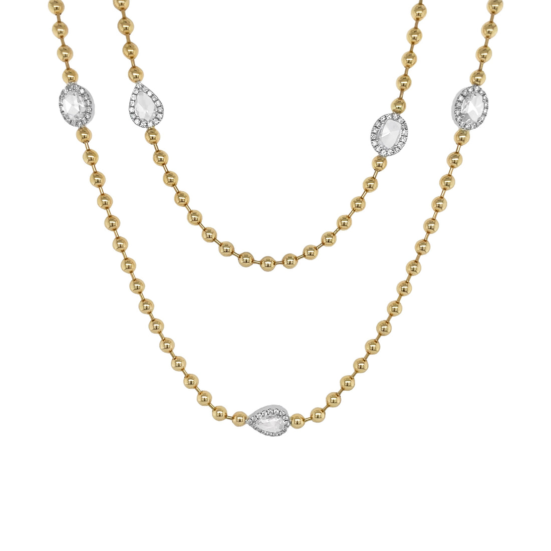 18kt Yellow and White Gold Diamond Beaded Long Necklace