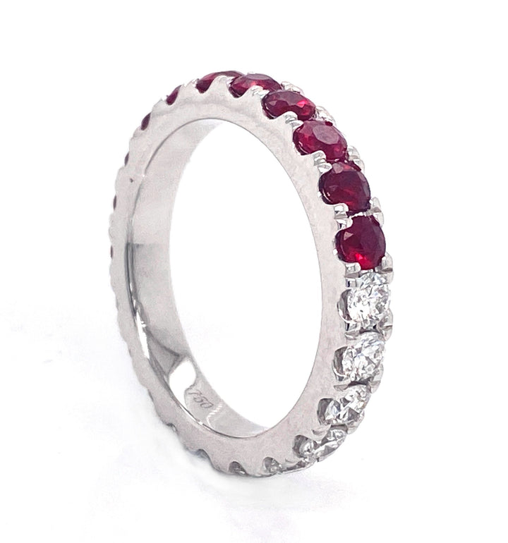 18kt White Gold Diamond And Ruby Band