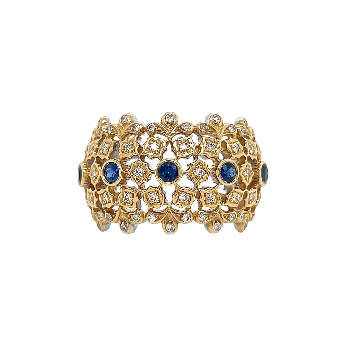 18kt Yellow and White Gold Diamond and Blue Sapphire Ring