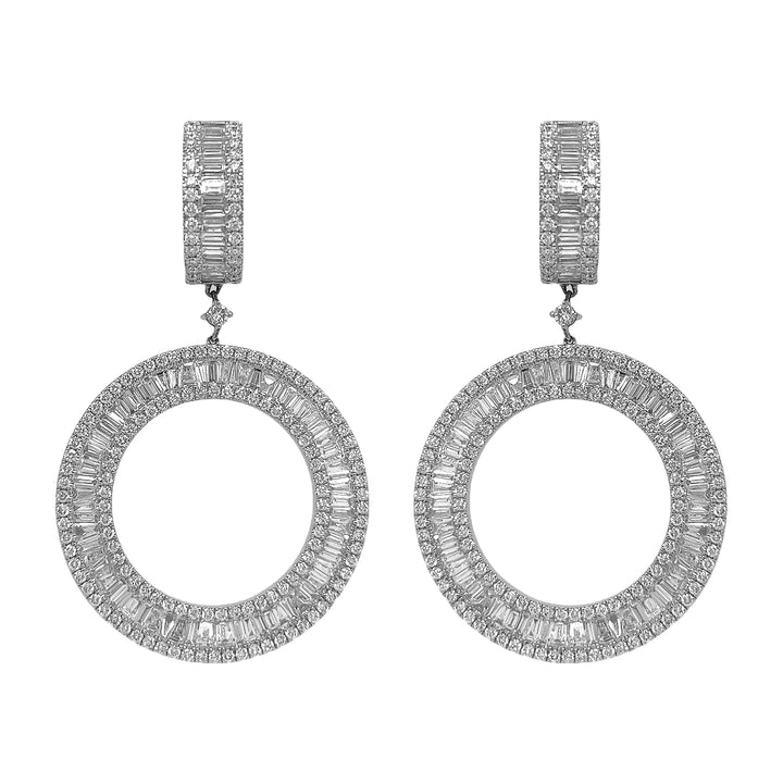 18kt White Gold Diamond Dangling Circle Earrings