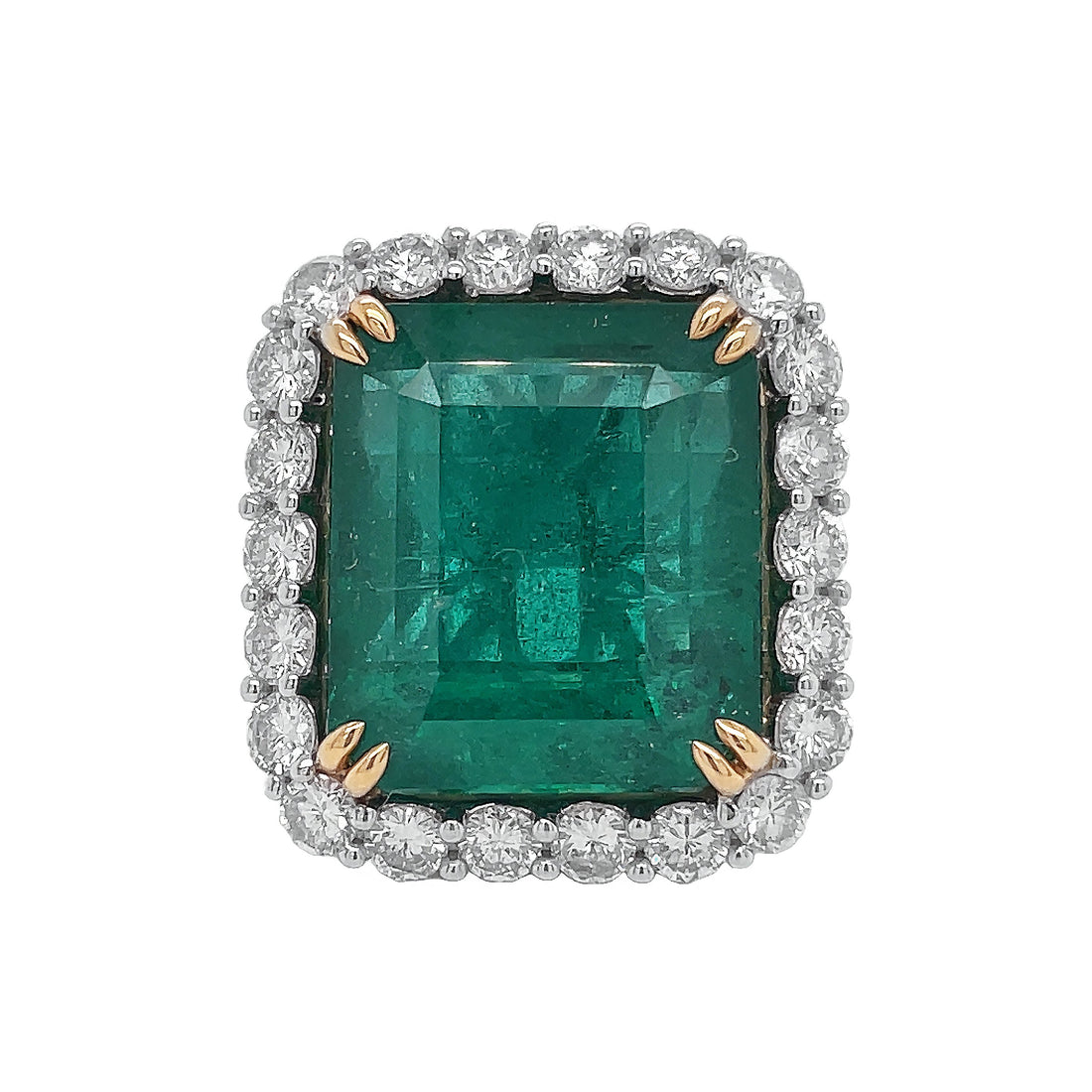 18kt White Gold Diamond and Green Emerald Ring