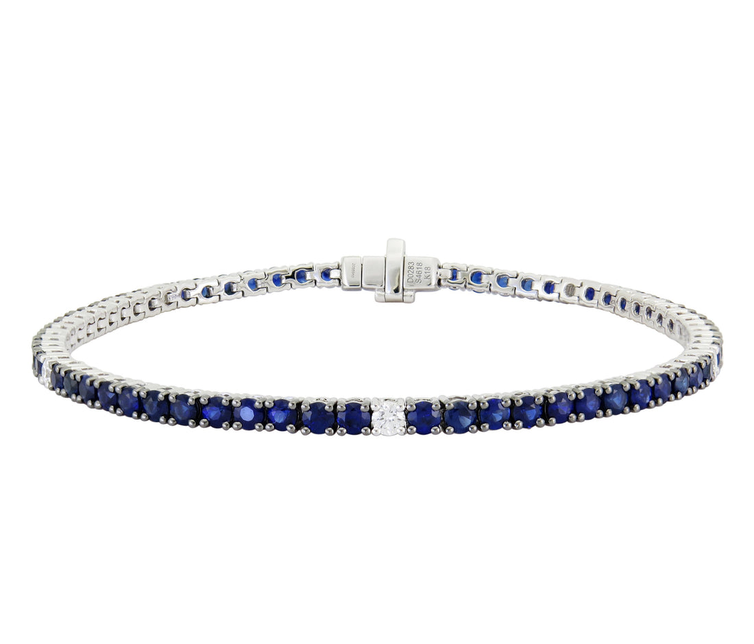 18kt White Gold Diamond and Blue Sapphire Tennis Bracelet
