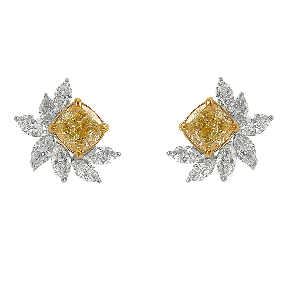 18Kt White Gold GIA Certified Yellow Diamond Earrings