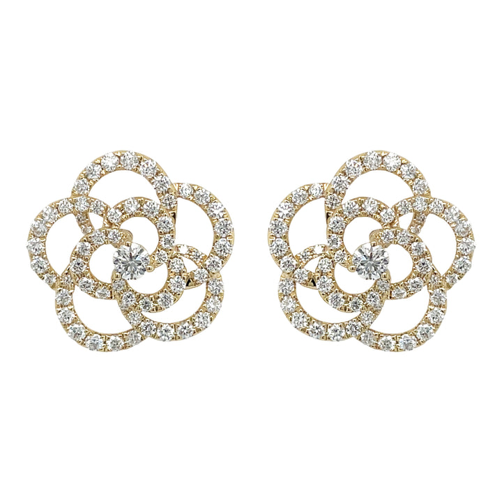 18kt Yellow Gold Diamond Flower Earrings