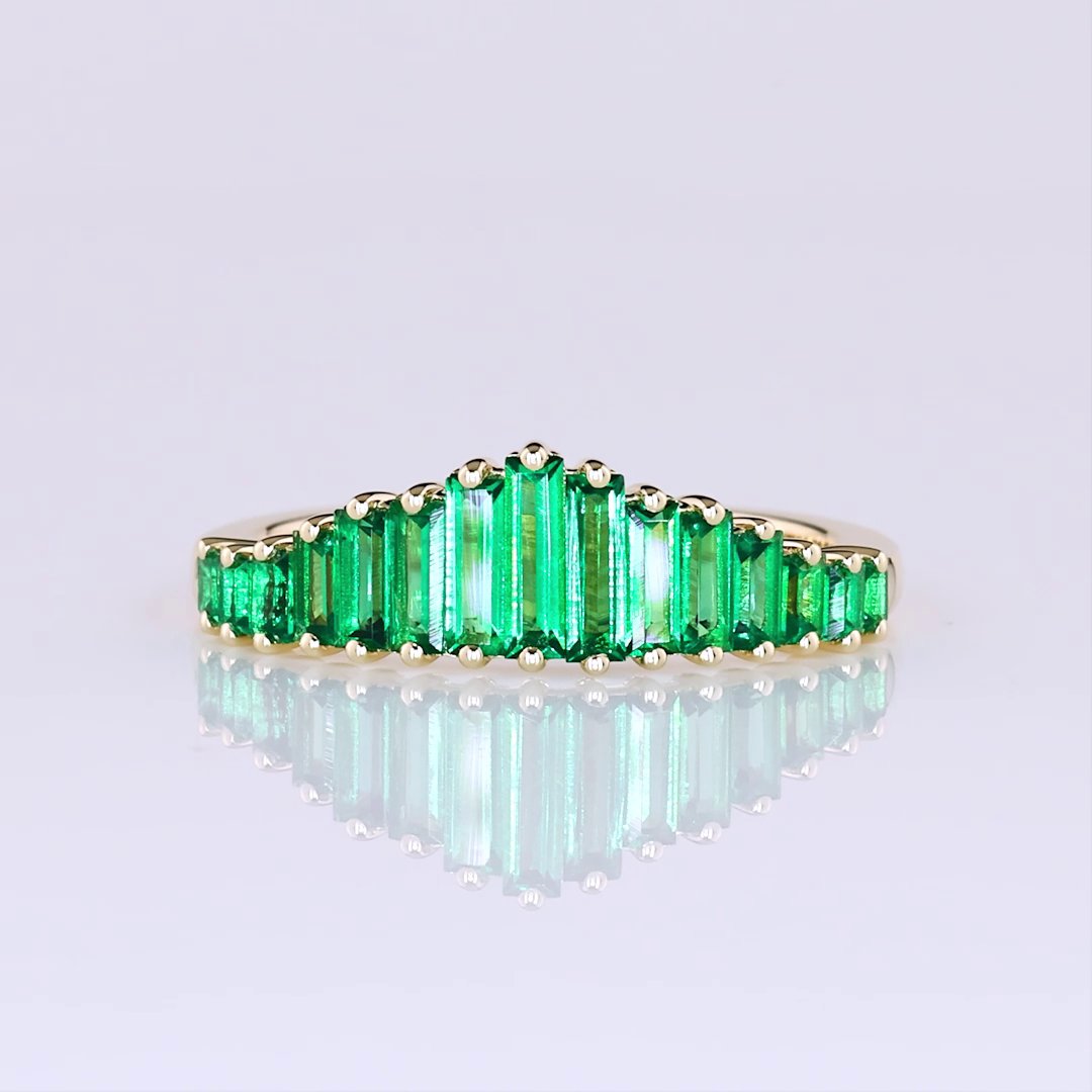 14kt Yellow Gold Lab Green Emerald Band