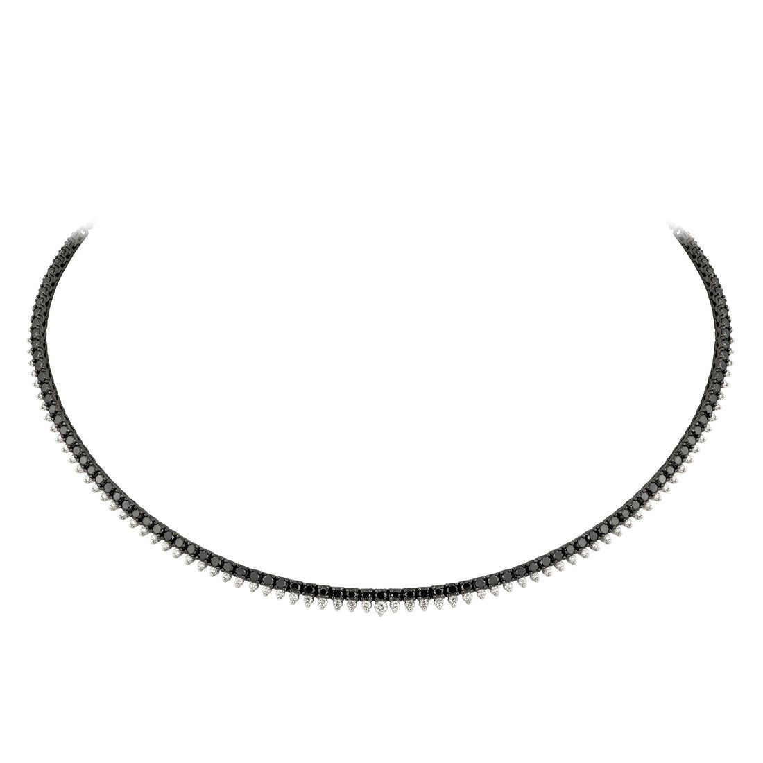 18kt White Gold Diamond and Black Diamond Tennis Necklace