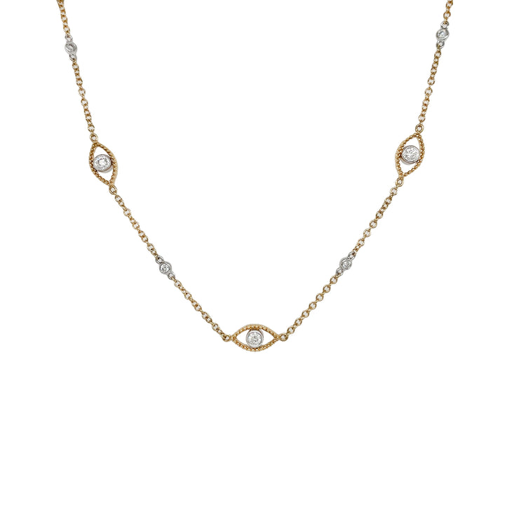 18kt Yellow and White Gold Diamond Evil Eye Necklace